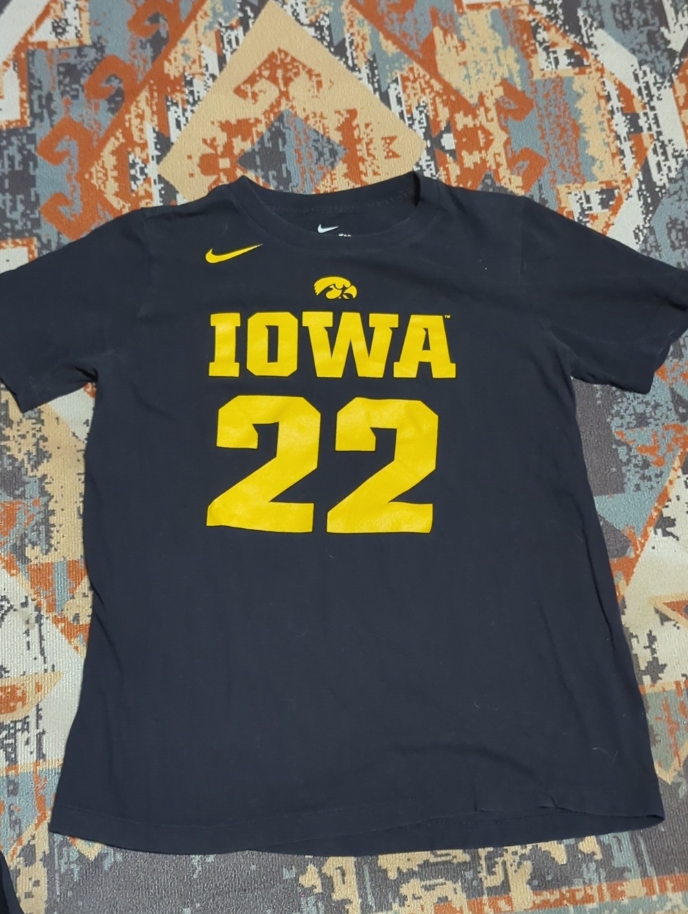 Nike Iowa Hawkeyes Caitlin Clark #22 t-shirt featuring bold yellow "IOWA 22